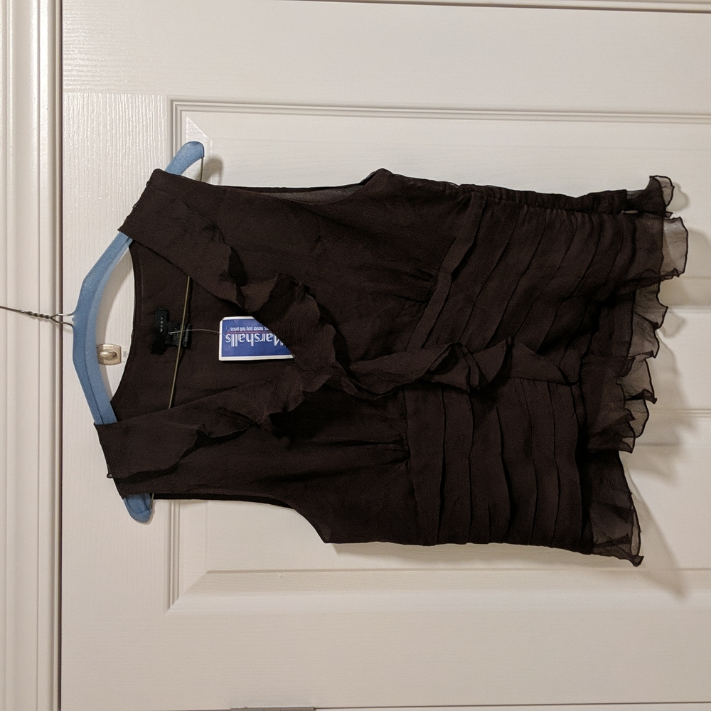 WDNY brand Brown blouse. Size L. Chiffon trimming. NEVER WORN